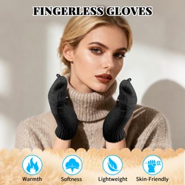 DOINEUFL Fingerless Gloves for Women Thermal, Ladies Winter Mittens Convertible with Fleece Lining and Thumb Opening, Womens Winter Accessories for Work Typing and Outdoor Warmth