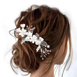 Bridal Hair Accessories Silver Elegant Bridal Hair Comb Hair Accessories Flower Beads Ideal for Weddings, Bridesmaids and Girls