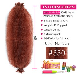 Afro Twist Hair Springy Afro Twist Hair 24 Inch 3 Packs Pre Fluffed Spring Twist Hair Pre Stretched Wrapping Hair for Soft Locs Hair Extensions (24 Inch (Pack of 3), 350#)