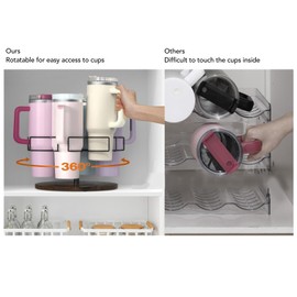 Water Bottle Organizer, 360 Degree Rotating Water Cup Holder 6 Bottles Storage Rack Stand Vintage Rotatable Tray for Kitchen Cabinet Countertop