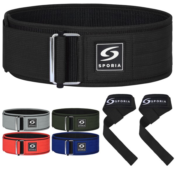 SPORIA Weight Lifting Belt And Straps (Large, Black)