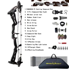 PANDARUS Compound Bow Package for Adults and Teens, 0-70 Lbs Draw Weight,Limbs Made in USA,Lightweight Design，with Archery Hunting Equipment，Limited Life-time Warranty(CAMO Right Handed Pro)