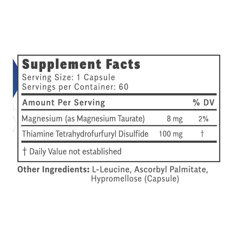 Objective Nutrients Thiamax Vitamin B1 (Thiamine TTFD) Capsules, 100mg, 60