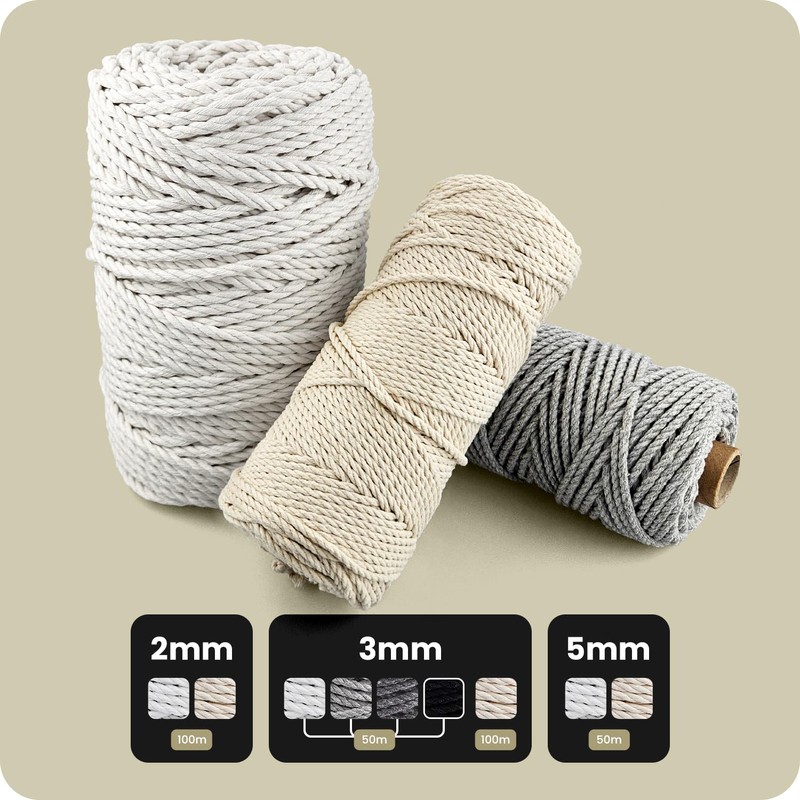 Netuno 1 x Macrame Yarn, Grey, 3 mm, 50 m,