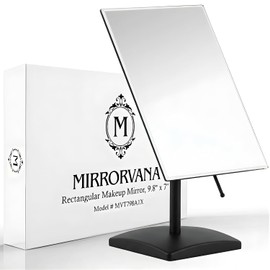 MIRRORVANA Espejo grande de escritorio con soporte para oficina, tocador y encimera de baño. Espejo facial ajustable y personal. 25,4 x 18,8 cm (negro).