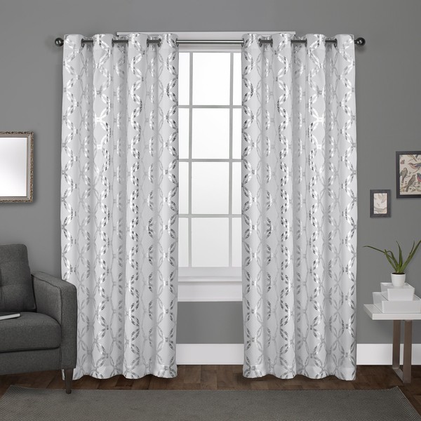 Exclusive Home Curtains Modo Metallic Geometric Window Curtain Panel Pair with Grommet Top, 54x96, Winter White, 2 Count