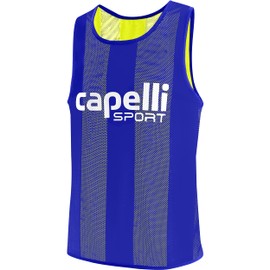 Capelli Sport Standard Youth Sports Pinnie, Team Scrimmage Mesh Practice Vest for Soccer, Football, and Basketball, NEON Yellow Royal