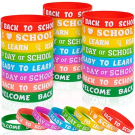 Moon Boat 100PCS Back to School Gifts for Students Wristbands Bulk: First Day of Class Kids Party Favors Welcome Classroom Stuff Supplies Decorations