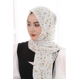 Febfim Muslim Women Non-see through Gradient Chiffon Hijab Scarf Lady Daily Fashion Wrap Shawl (Floral 3)