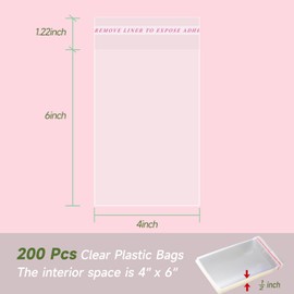 Yeaban 4”x6“ Clear Self-Sealing Cellophane Bags, Resealable Treat Bags for Candy Snack Cookies Baked Food and Party Favors - 200 Pack
