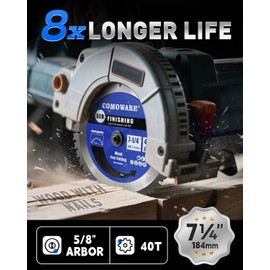 COMOWARE Circular Saw Blade 7 1/4 inch - 40 Tooth ATB, Premium Tip, Anti-Vibration with 5/8 inch Arbor Teflon Anti-Stick DIY General Purpose for Wood, Laminate, Veneered Plywood & Hardwoods