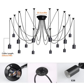 Fuloon DW68 Vintage Edison Multiple Ajustable DIY Ceiling Spider Lamp Pendant Lighting Chandelier Modern Chic Industrial Dining with Romote Control (14 Head Cable 200cm/78.7inch