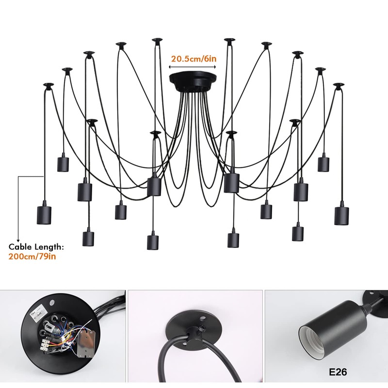 Fuloon DW68 Vintage Edison Multiple Ajustable DIY Ceiling Spider Lamp
