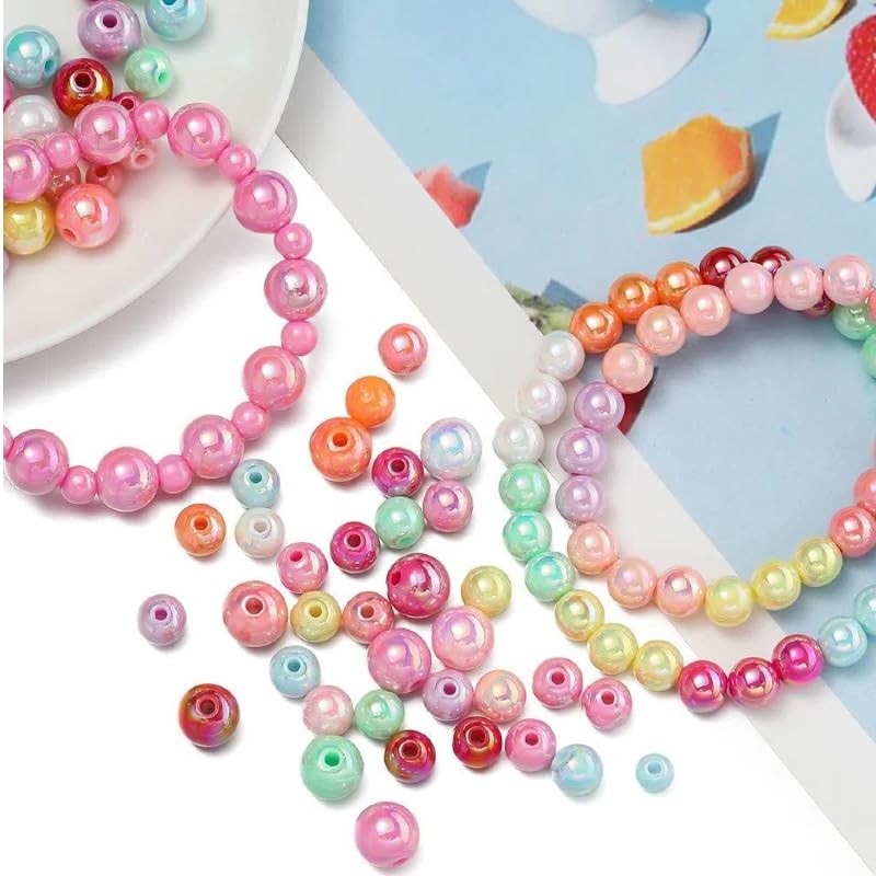 Fiozroor 200 Pcs 8mm Iridescent Colorful Pearl Craft Beads
