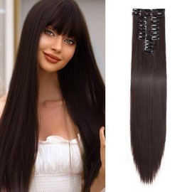 22inch Long Straight Clip in Hair Extensions 180g Full Head 12 Pieces Soft Thick Synthetic Clip in Hair Extension for Women Dark Brown Hairpiece
