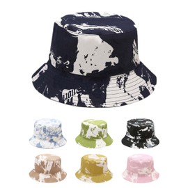BYERCLUB Vintage Reversible Bucket Hat Fisherman Hats Washable Cotton (Tie-Dye Navy White)