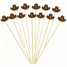 50 Pcs Cowboy Cocktail Picks,4.7 Inch Western Cowboy Hats Bamboo Toothpicks,Food Skewers Sticks for Appetizers Fruit Dessert Charcuterie,Wild West Food Picks for Western Theme Party Decorations
