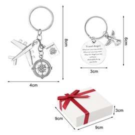 APOMOONS Lucky Charm Keyring with Engraving, Keyring Aeroplane with Gift Box, Lucky Charm Travel Abroad Year Farewell Gift, Guardian Angel Passport Aeroplane Pendant for Travellers, silver