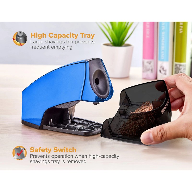 Bostitch Metallic Blue Electric Pencil Sharpener Compact Design Powerful Motor