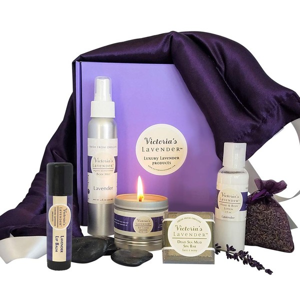 Victoria's Lavender Luxury Lavender Gift Basket for Women | Lavender Neck Wrap plus All-Natural Lavender aromatherapy gifts with essential oils | Perfect Relaxation Gift set for Stress-relief | MADE IN USA
