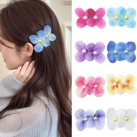 TUCEWP 8Pcs Hawaiian Flower Hair Clips for Women Girls Cute Pearl Flower Hairpin Bohemia Floral Alligator Hair Clip Tropical Hair Barrettes for Wedding Bridal Beach Party Vacation Hair Accessories