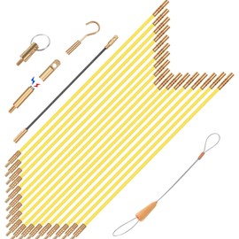 GURADESIGN 23.8FT Fiberglass Running Electrical Wire Cable Glow Rods Wire Pulling, Fish Rods Electrical Kit with 6 Different Attachments and Fish Tape Wire Puller Kit (Yellow)