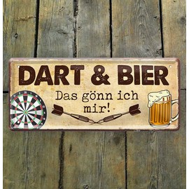 Tin Signs Schilderkreis 24 Funny Saying "Dart & Bier das gönn ich Mir" Decorative Garage Metal Sign Counter Bar Pub Vintage Retro Gift Idea Birthday Christmas Dart Player 28 x 12 cm