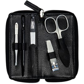 Sonnenschein by Hans Kniebes Manicure Set 5 Pieces Nail Scissors, Nail Clippers, Nail File, Tweezers, Manicure Hoof Stick, Stainless Steel, Nail Care Set, Nappa Sheepskin Manicure Case