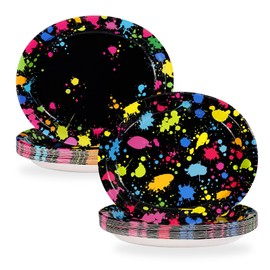 Grencian 50 Pcs Neon Party Supplies 10" X 12" Large Oval Glow Party Plates Neon Glow Birthday Decorations Plates Disposable Colorful Graffiti Tableware Set for Glow in the Dark Theme Parties