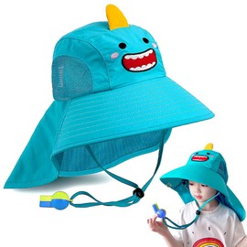 Gikoo Sombrero de Sol para Niños, Gorro para el Sol Niño con Malla y Correa Ajustable para la Barbilla, Gorros Playa ala Ancha Plegable Secado Rápido, UV Proteccion UPF 50+ para Niño y Niña.(Azul)