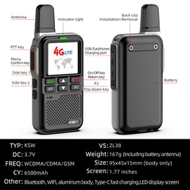 KSUN 4G Network Phones 1.77 Inch Screen WiFi Radios Walkie Talkies Long Range 100 Miles Push-to-Talk for Zello Android ZL38
