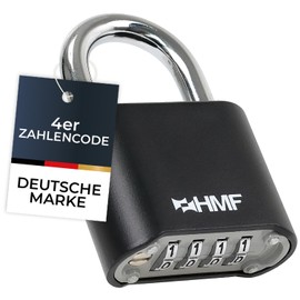 HMF Combination Padlock 3507-02 Heavy Duty Lock with 4 Digit Zinc Alloy Combination Code | 5.3 x 2.4 x 7.8 cm | Black