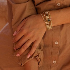 Gold Birthstone Bracelet for Women Trendy Non Tarnish Dainty 18K Gold Plated Stretch Beaded Bracelet Cubic Zirconia Bracelets Birthday Christmas Valentine's Day Gifts June Birthstone Jewelry for Women (June)