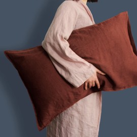 Linen World French Linen Pillowcases - Set of 2 - Stone Washed,Moisture-Absorbing - King Size (20''x40''),Red Pear