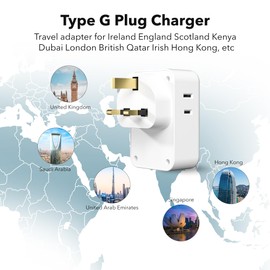 BN-LINK US to UK Plug Adapter, Type G Plug Travel Adapter with 4 AC Outlets and 3 USB Ports (1 USB C), UK Power Adapter for USA to Ireland England Dubai London Scotland British Kenya Hong Kong