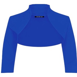 New Girls' Stylish Cropped Bolero Shrug – Open Front Plain Long Sleeve Cardigan (US, Alpha, Small, Regular, 11-12 Years, Royal Blue)