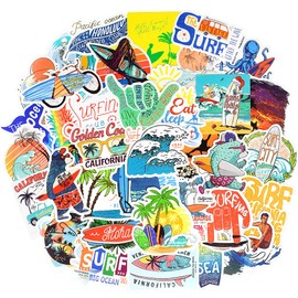 Surf Stickers for Teens Girls Boys Surfing Laptop Stickers for Water Bottles Surfboard Waterproof Vinyl Stickers Surfer Stickers Pack 50Pcs''