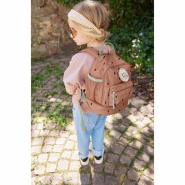 LÄSSIG Children's Backpack Nursery Bag with Chest Strap 6.5 L from 3 Years, happy prints caramel, Kids Backpack