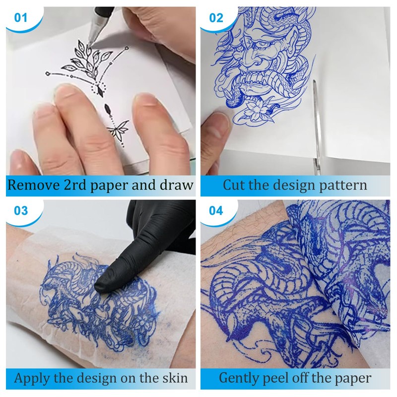 Tattoo Transfer Paper 100 Sheets, Thermal Stencil Paper for Tattooing