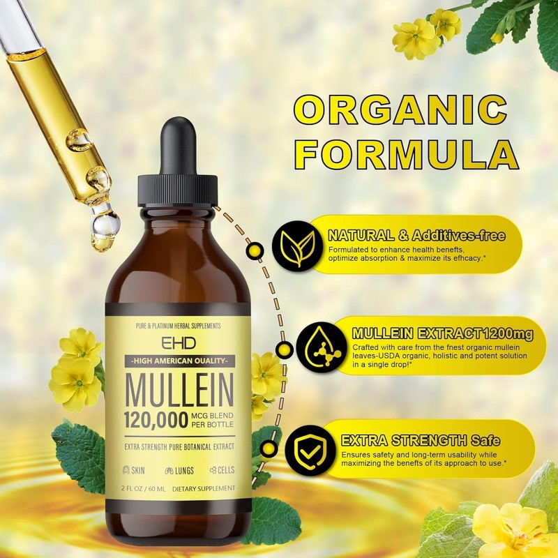 Mullein Drops - Lung Cleanse,120000mg Mullein Leaf Extract for Lungs