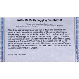 Shay Locomotive 8x10-Mt Emily Logging Loco at Cass Scenic Philip C.Johnson Print