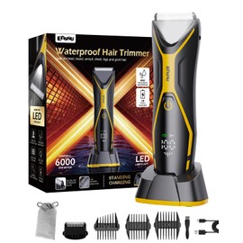 ENSSU Electric Body Hair Trimmer for Men Type-C Rechargeable, Ball Pubic Trimmer Shaver Men with LED Light, Groin Body Groomer for Man, USB Recharge Dock& 1H Fast Charge, LED Display, Black+Yellow
