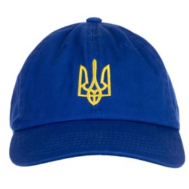 Ann Arbor T-shirt Co. Ukrainian Tryzub Hat - Ukraine Pride, Trident Coat of Arms Symbol Low Profile Baseball Dad Hat for Men & Women - (Royal Blue)