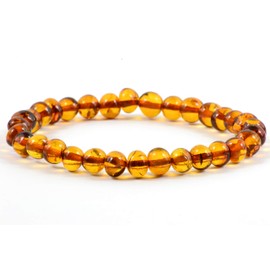 Baltic Amber Bracelet for Adults Made on Elastic Band- Natural Amber from Baltic Region, Genuine Baltic Amber (Cognac, 7 inch)