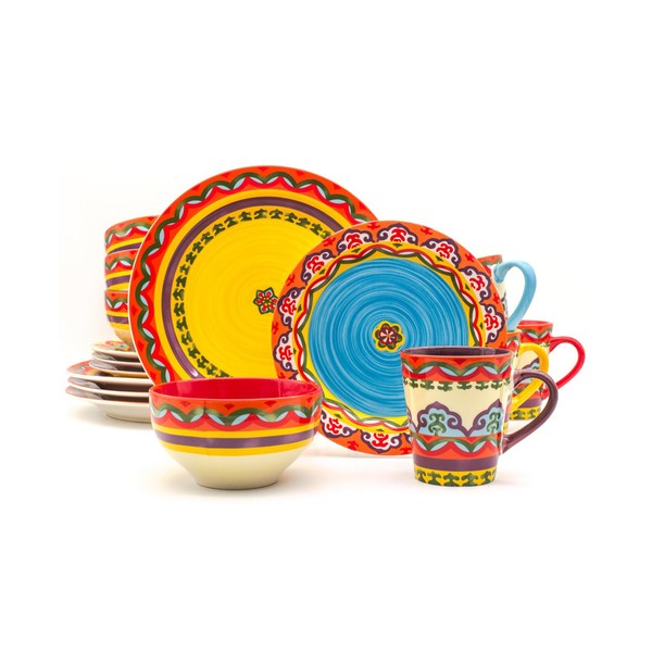 Euro Ceramica EC-GAL-1001 Galicia Collection Andalusian-Inspired 16 Piece Dinnerware Set,