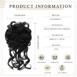 Messy Bun Hair Piece Claw Clip Synthetic Chignon Tousled Updo with Tendrils Hair Extensions Hair Bun Curly Wavy Faux Hair Bun Hair Scrunchies Hair Accessories for Women (Black)