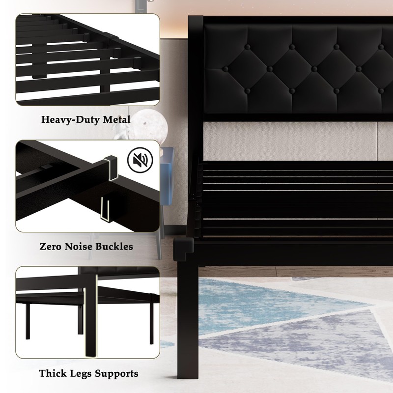 Feonase Twin Size Metal Bed Frame with Faux Leather Button