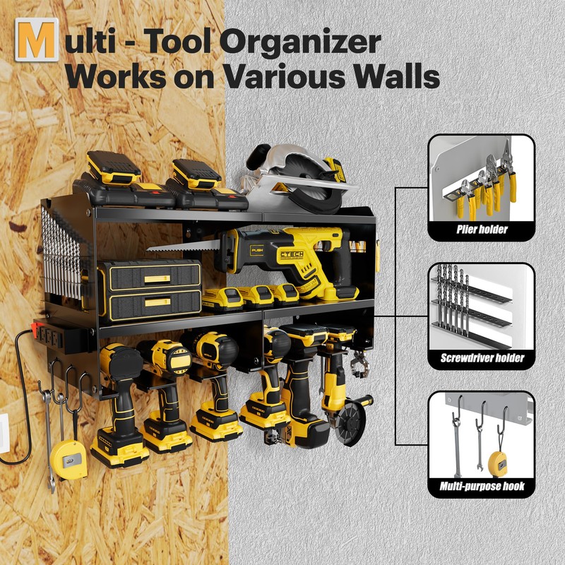 Spampur Power Tool Organizer Wall Mount with Charging Station, 3