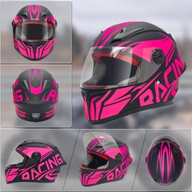 Fashion Kids Motorcycle Helmets Teen Motor-Bike Scooter Biker BMX Four Wheels Full Face Helmets Boys Girls DOT Approved (Pink Medium)