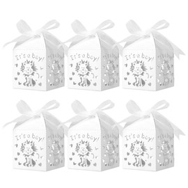 Naler 50pcs Wedding Gift Box, White Candy Gift Box Paper Box for Wedding Birthday Decoration Baby Shower Party Favor Small Gift Packing with Ribbon